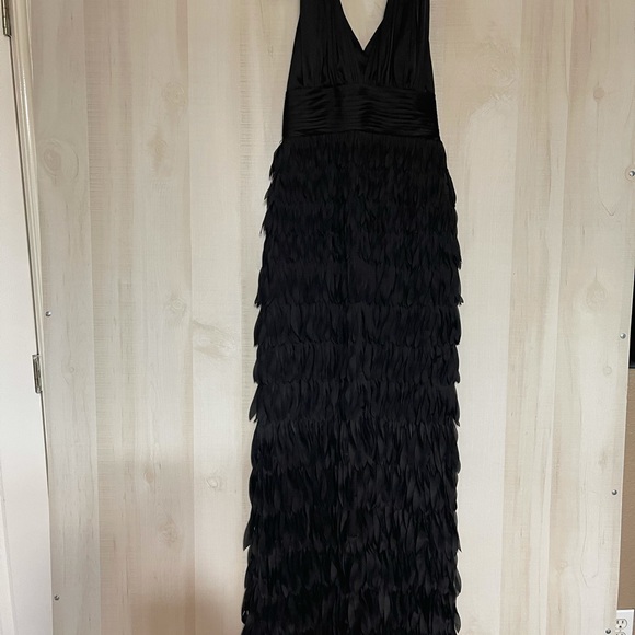 JS Collections black halter feather formal dress 2 - Picture 3 of 16